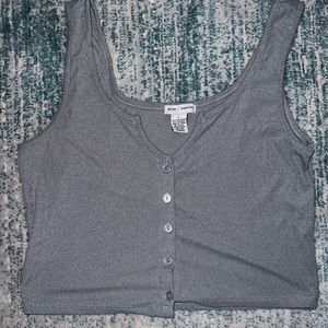 NEVER WORN GREY BUTTON UP TANK CROP TOP